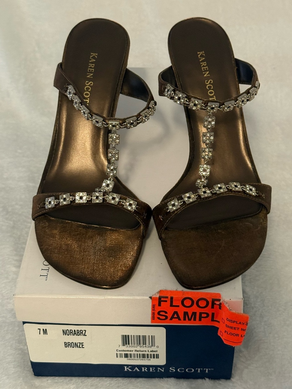 Karen Scott NORABRZ Bronze Jeweled T-Strap Slide Sandals